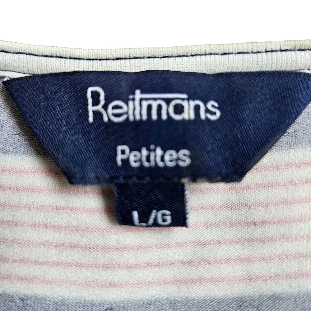 Reitmans navy red white striped tank top blouse cowl neck viscose size LP - Picture 6 of 9